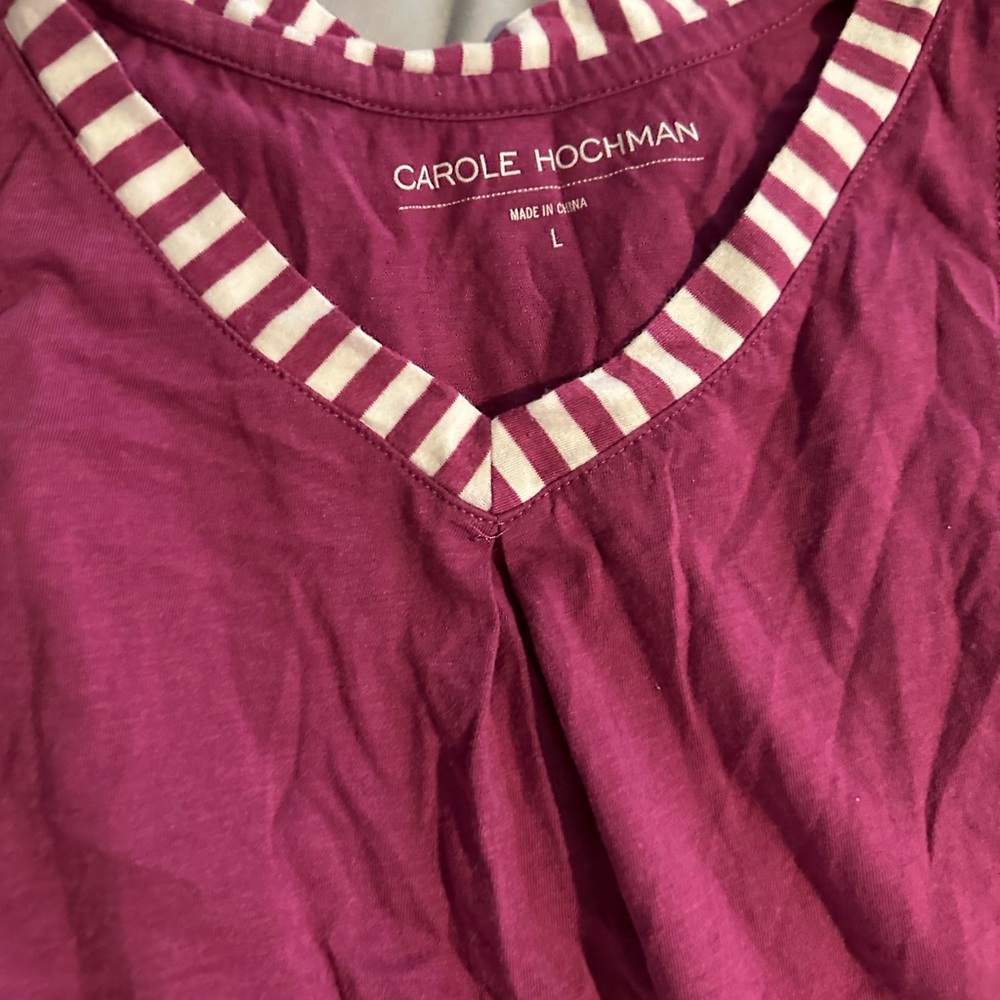 Carole Hochman Burgundy Striped V-Neck Top